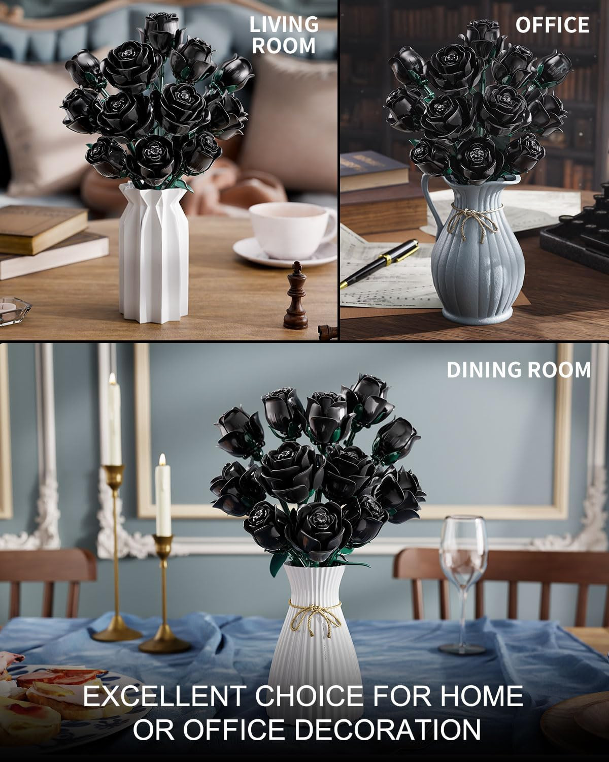 Black Roses Flowers Building Sets, Artificial Bouquet Botanical Collection