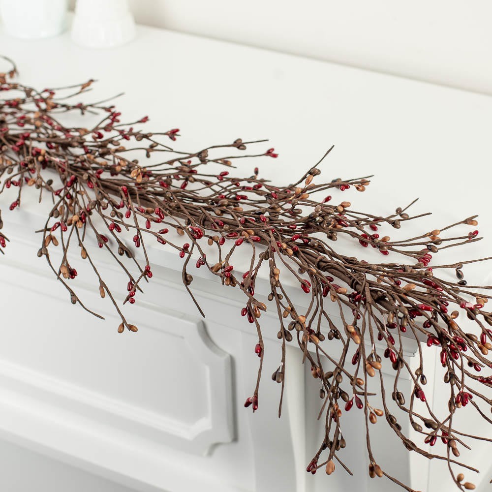 Hand Wrapped Warm “Peacan Pie’ Colored Pip Berries Garland for Decorating
