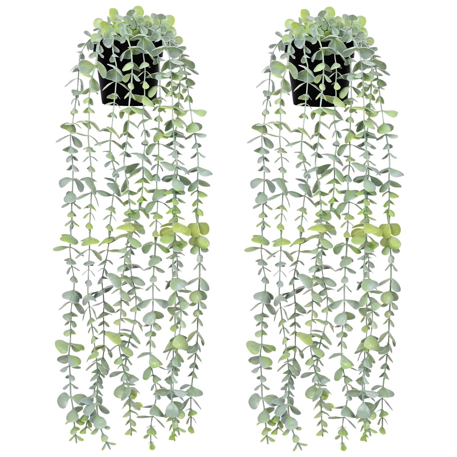 2Pcs Fake Hanging Plants with Pot Light Green Eucalyptus Leaves UV Resistant …