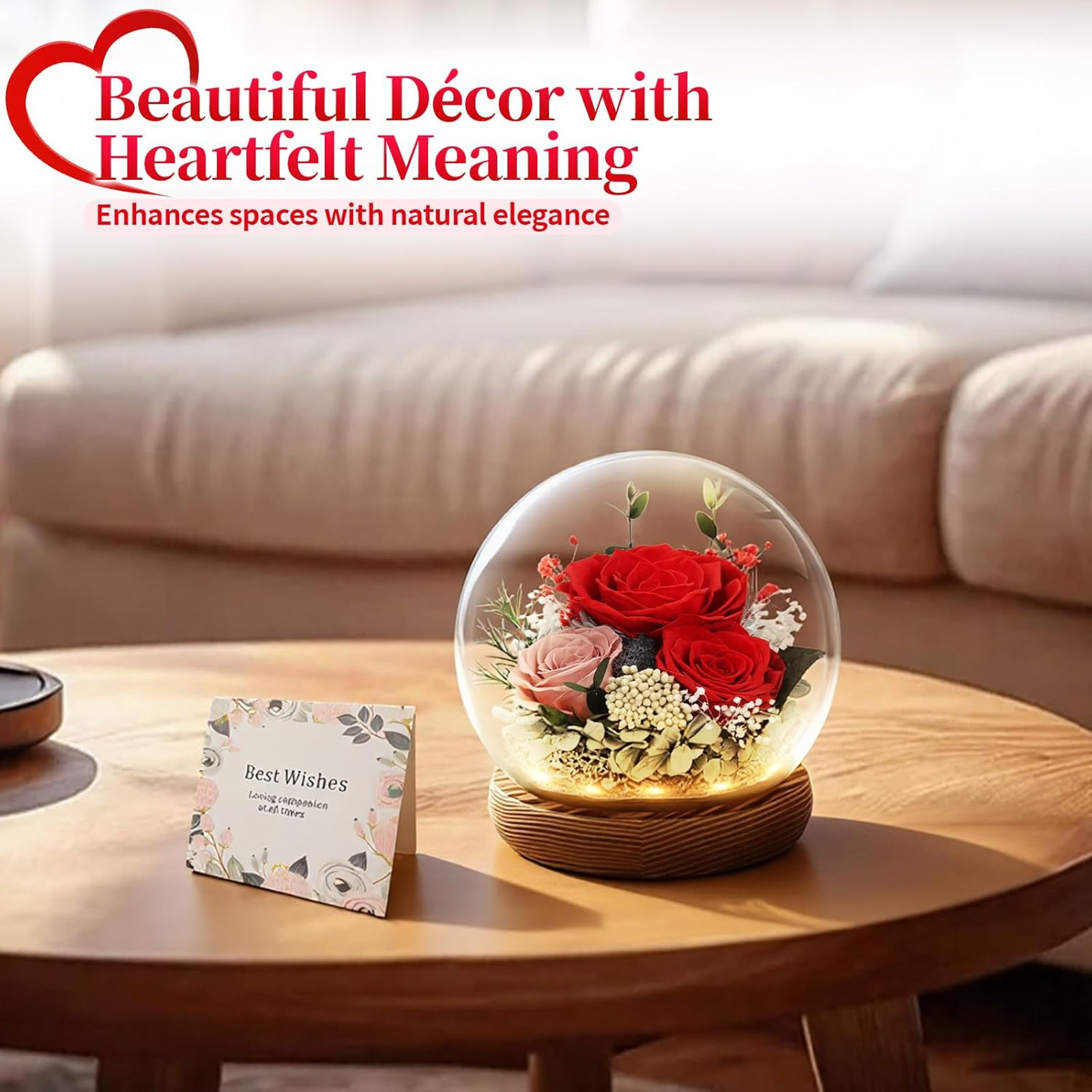 Preserved Flowers for Delivery, Eternal Rose with LED Glass Dome, Gifts for Mom
