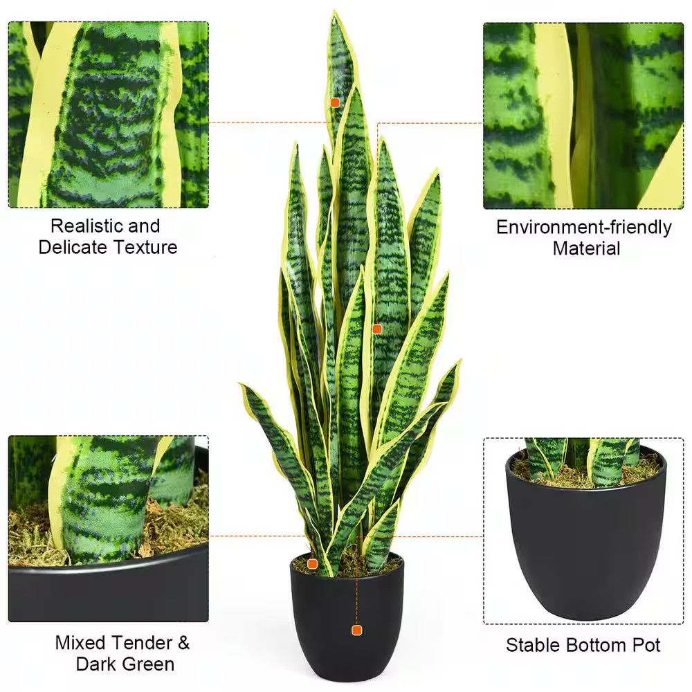 Artificial Snake Plant Sansevieria Faux Indoor Potted Office Home Decor