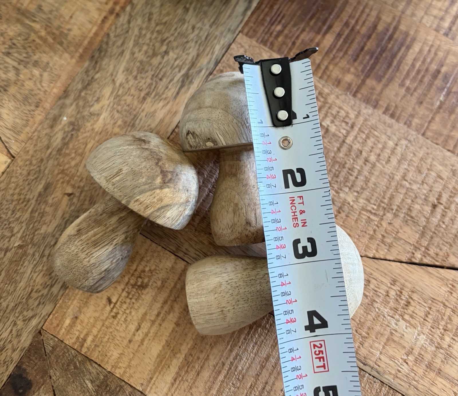 3 Hand Carved Wood Mushrooms Roughly 2.5 in Home/Shelf Decor