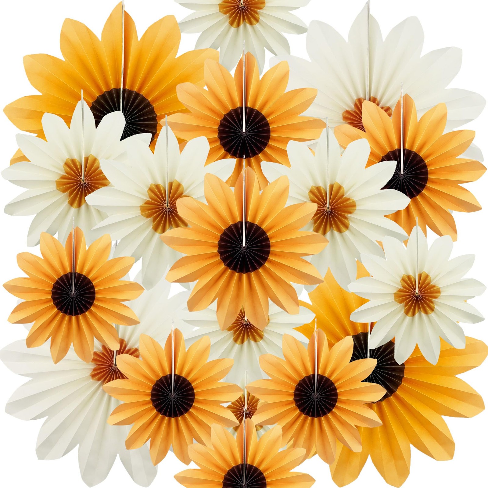 Sunflower Party Decorations Yellow Daisy Paper Flower Fans 18 Pcs 3 Sizes 14/…