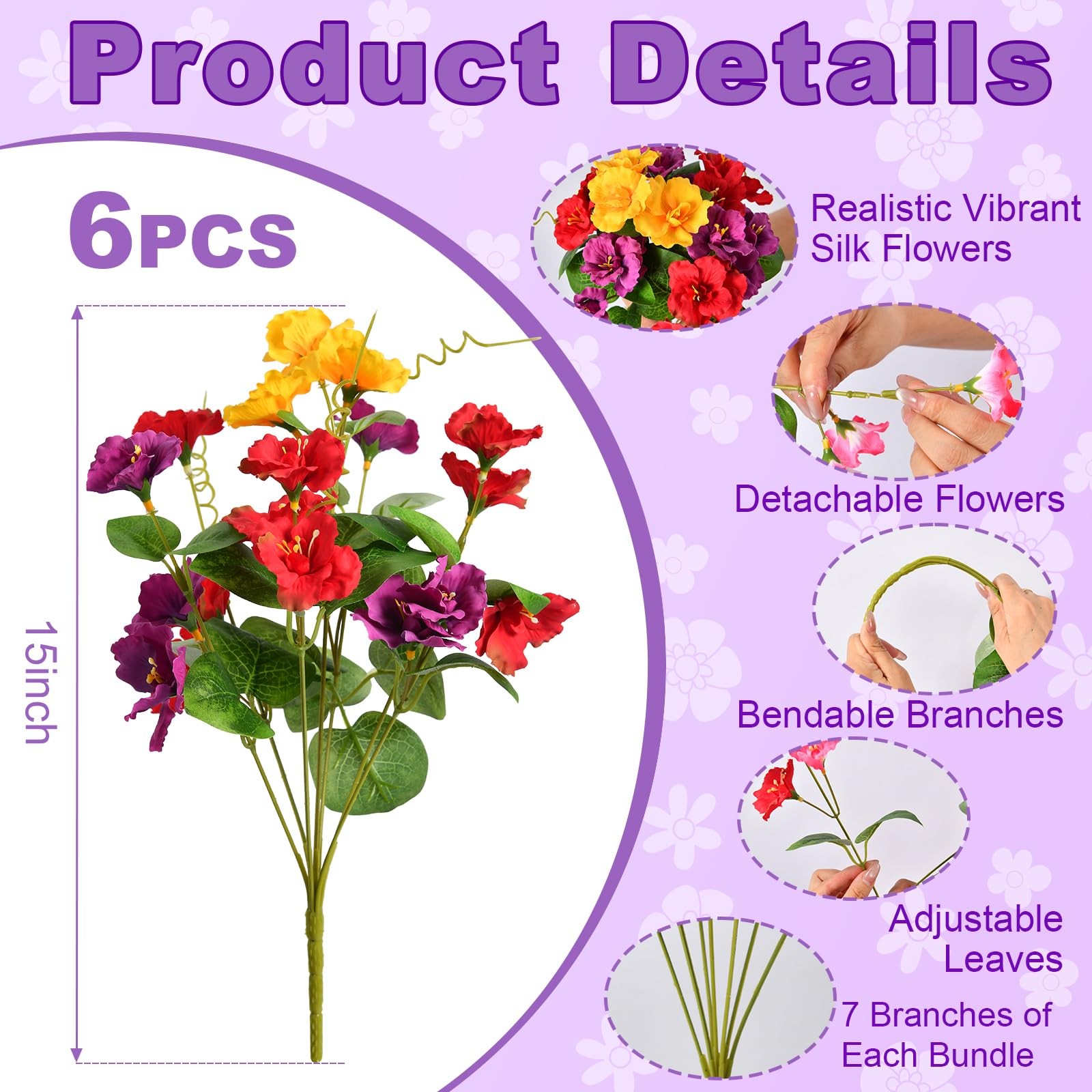 6 Pack Artificial Flowers for Outdoors UV Protected Silk Flowers for Outside,…