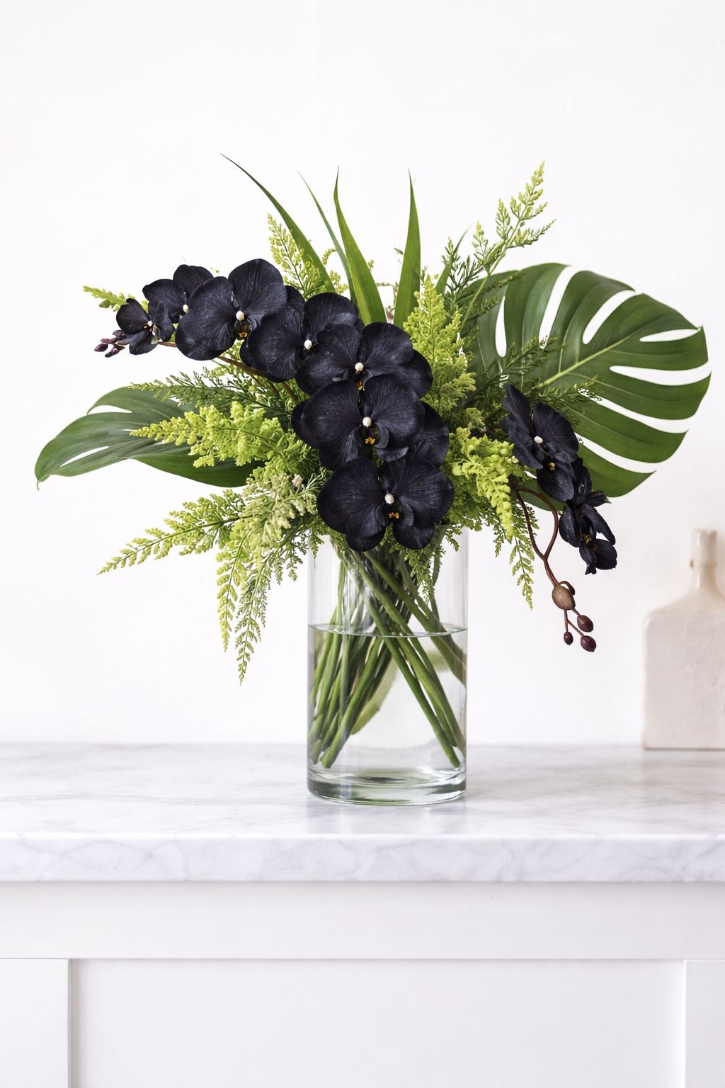 Black Orchid Stem Faux Flower Long Stem Floral 38 Inch Artificial Orchid Bloom T