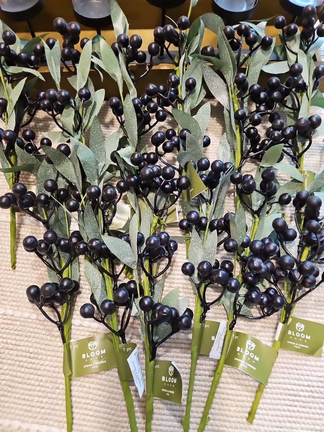 12 NEW 12″ SPRING SUMMER BLACK BERRY LEAVES Floral Pick Decor FREE SHIP