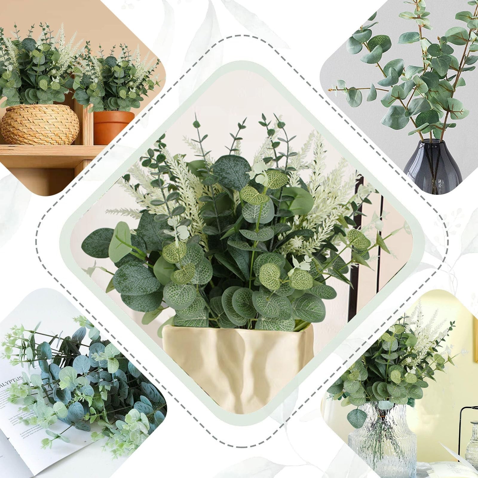 120 Pcs Mixed Artificial Eucalyptus Leaves Stems – Faux Silver Dollar for DIY Fl