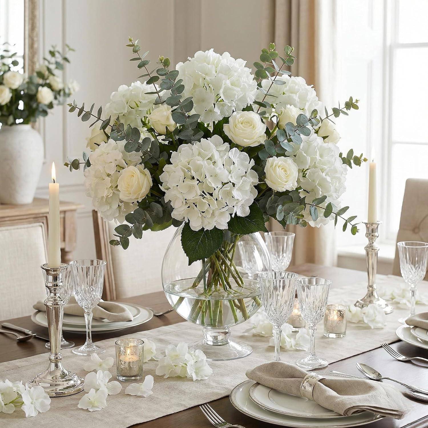 100 PCS Ivory Hydrangea Artificial Flowers, Faux Hydrangea Flowers Silk Full Flo
