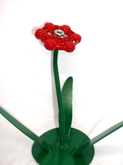 Red Metal Flower, Faucet Flower Metal Art, miniature flower gift Valentines Gift