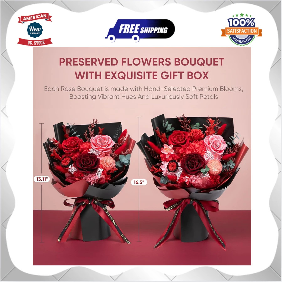 Preserved Red Rose Bouquet Real Forever Flowers Gift for Her Birthday Anniver…