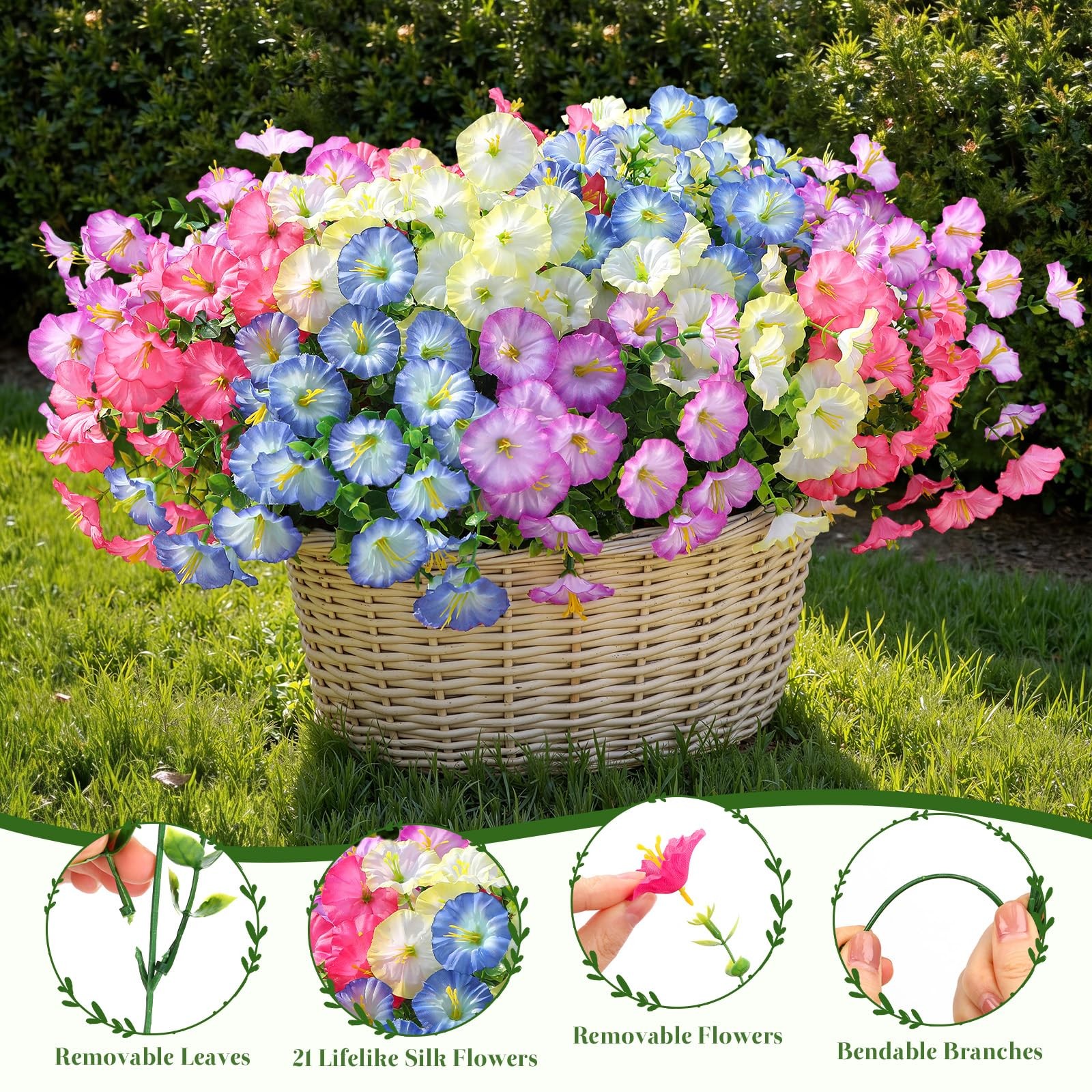 24 Bundles Artificial Flowers for Outdoors, Faux Spring Flowers for Decoratio…