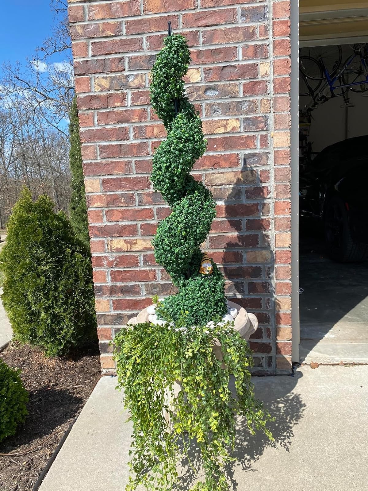 5′ Artificial Cypress Spiral Boxwood Topiaries Tree in Plastic Pot Outdoor an…
