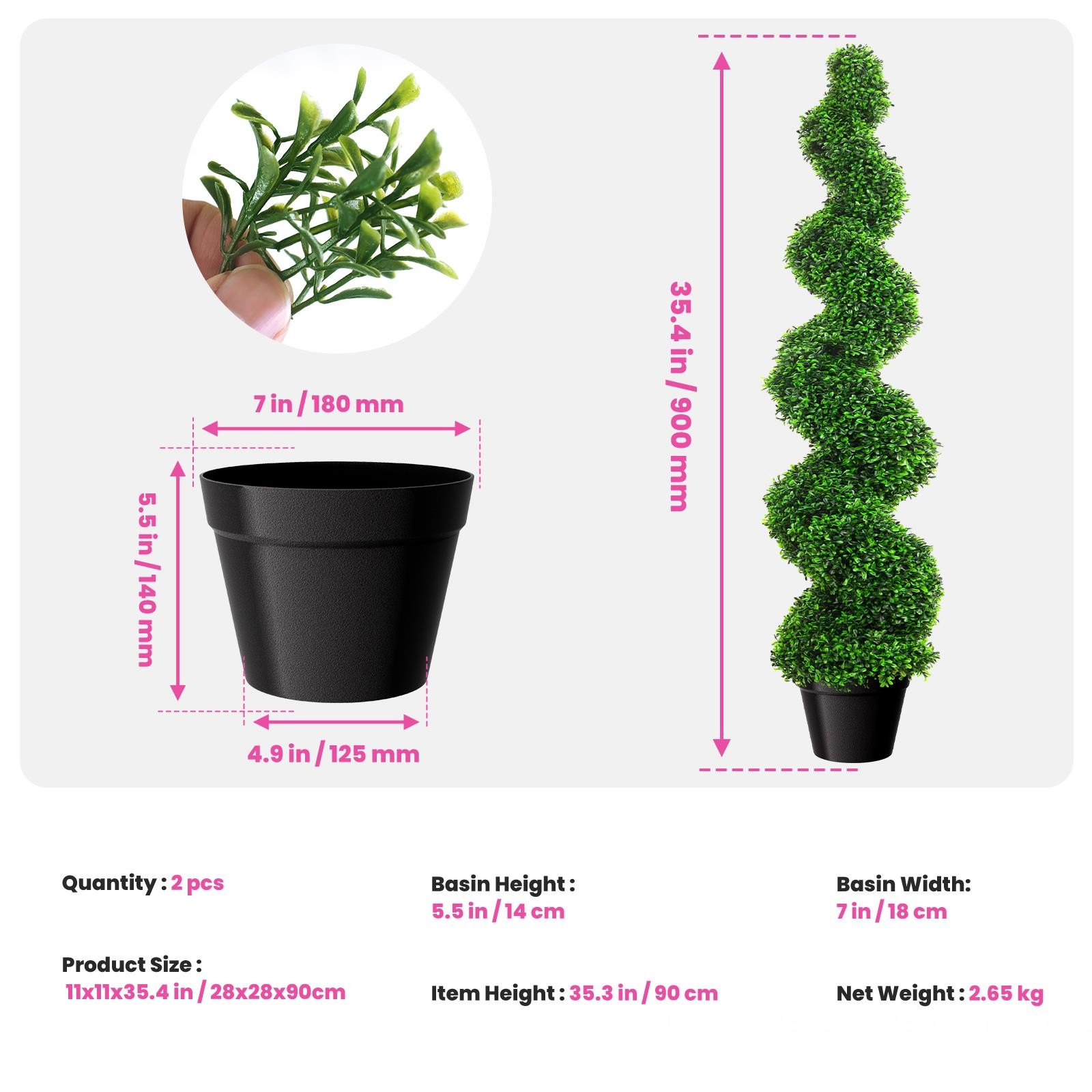 2 Pack 35″ Artificial Spiral Topiary Tree Fake Plant Indoor & Outdoor for Porch