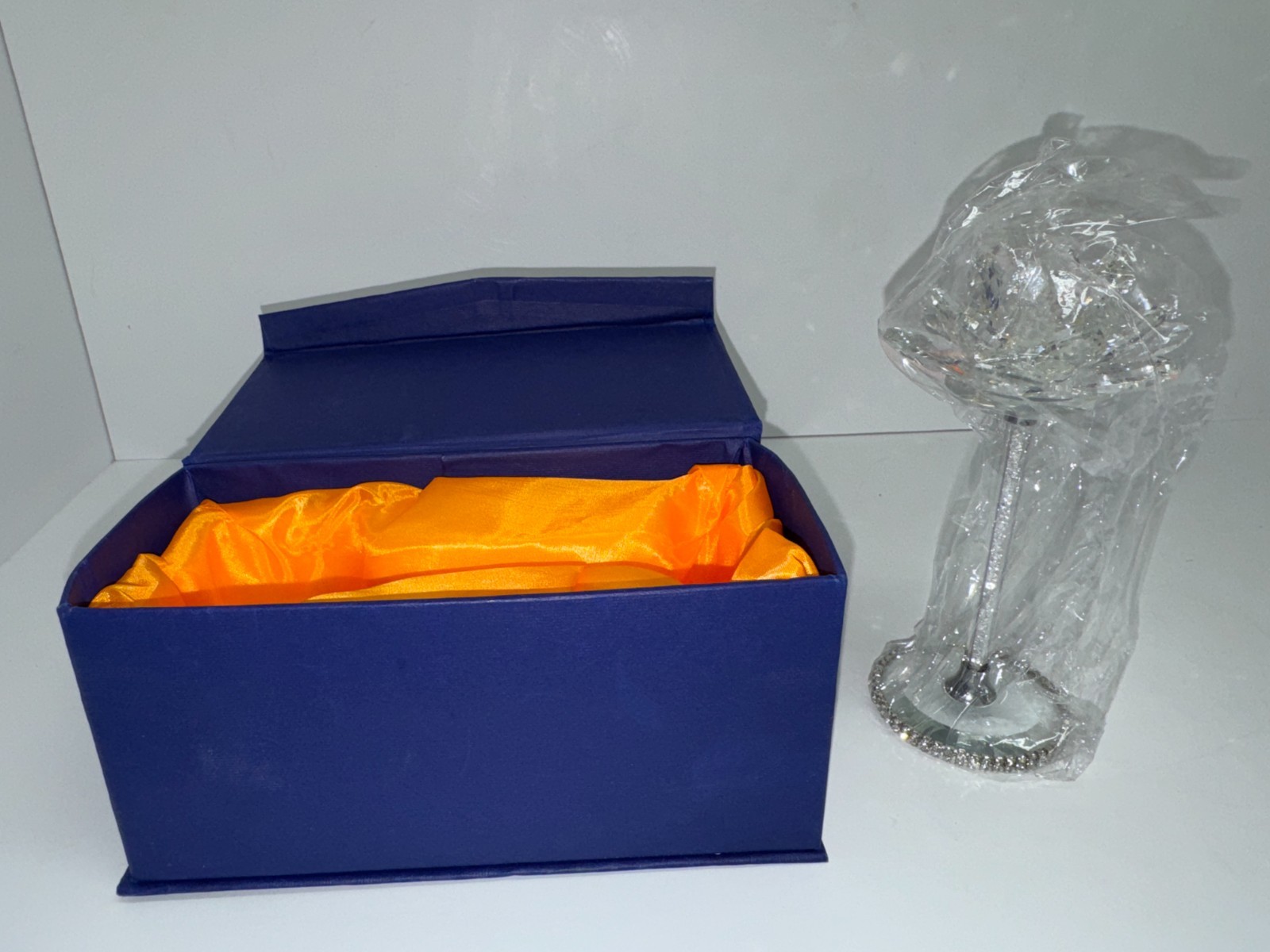 Crystal Lotus Flower, Rhinestone Base, Glitter Stem, New in open box