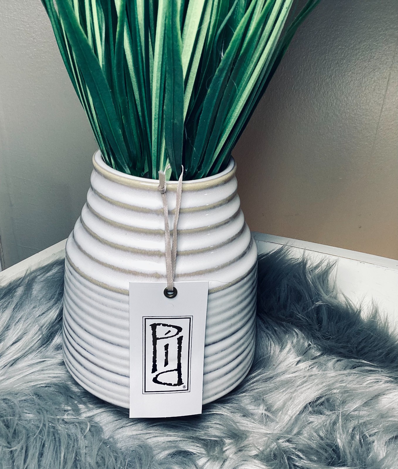 Faux Willow Floral Arrangement in Distressed Ceramic Planter