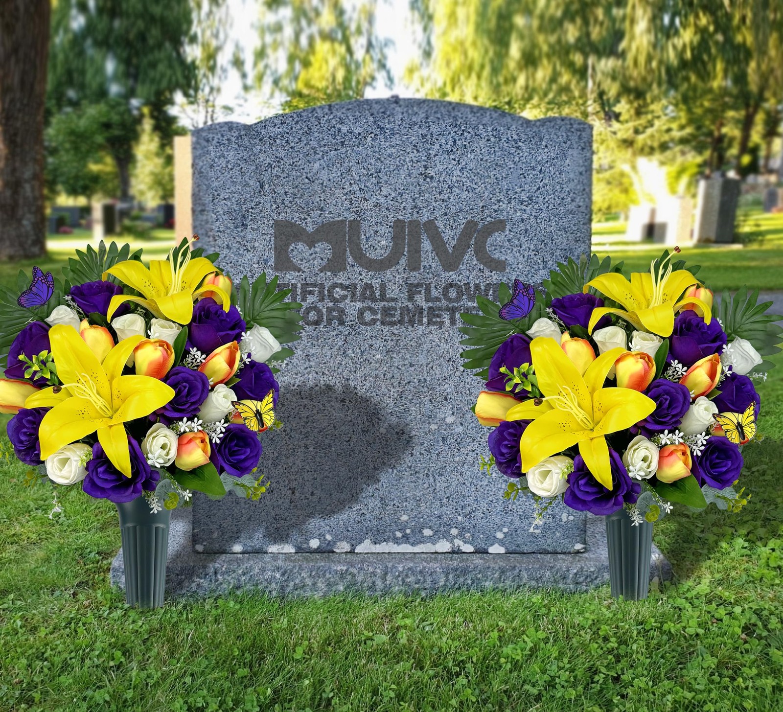 MUVIC Artificial Cemetery Flowers – Memorial Flowers – Outdoor Sympathy Grave…