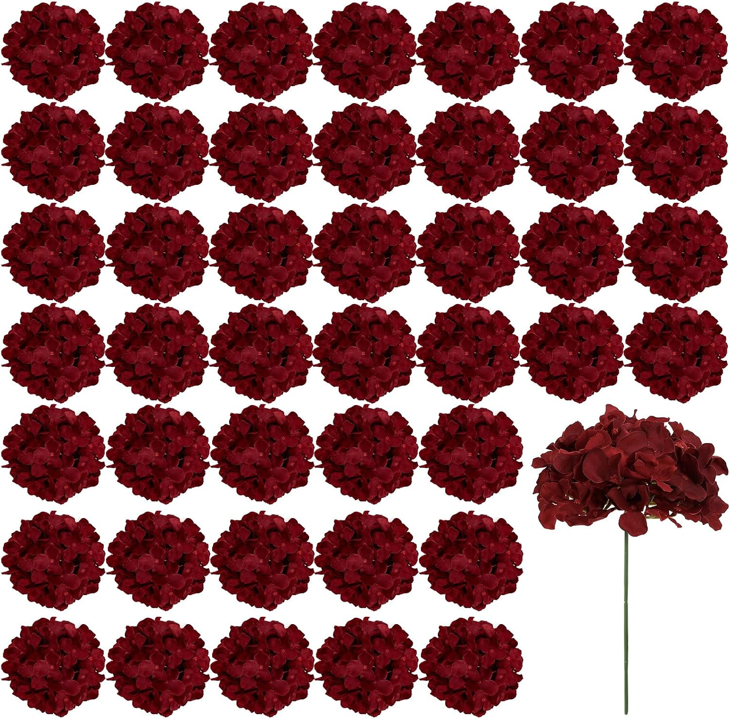 Burgundy Silk Hydrangea Flowers – 46 PCS for Wedding & Home Decor