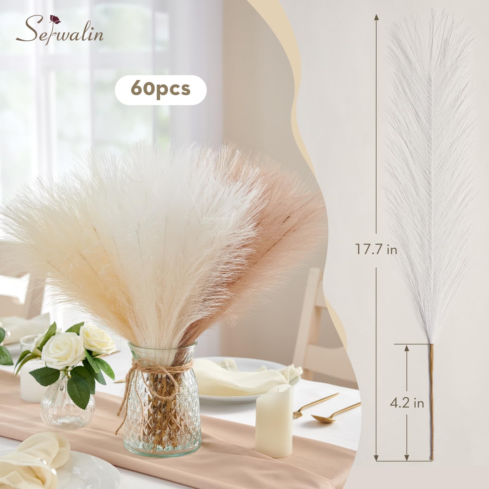 𝟲𝟬pcs Pampas Grass Decor, 𝟭𝟳.𝟳Inch Pampas Grass Home Decor, Faux Pampas …