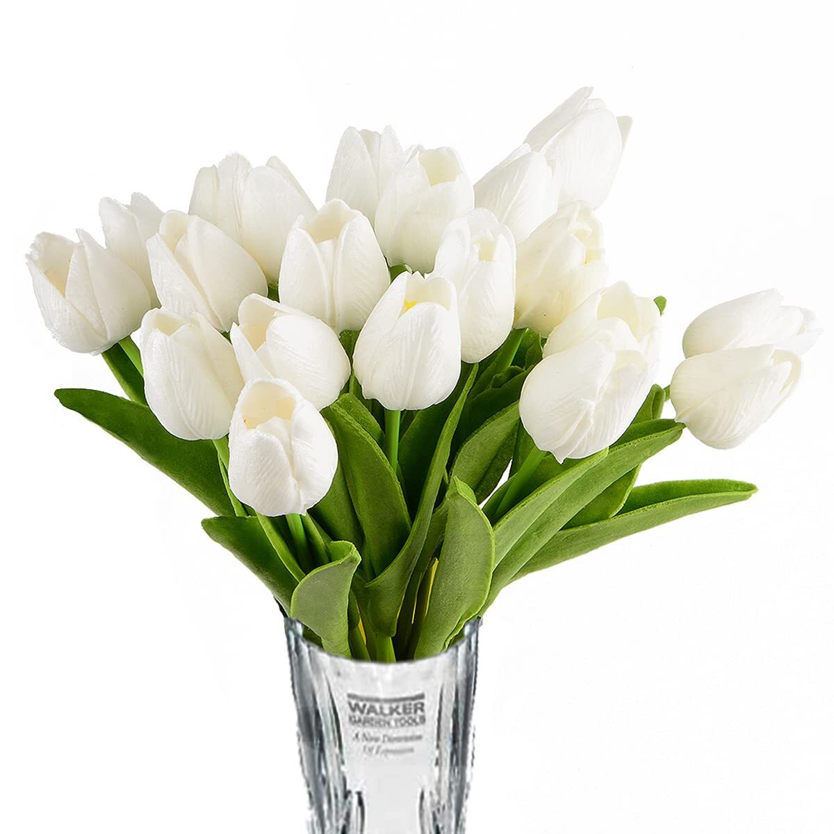 20Pcs Artificial Tulips White Real Touch PU Latex Faux Spring Singh Stem Bouquet