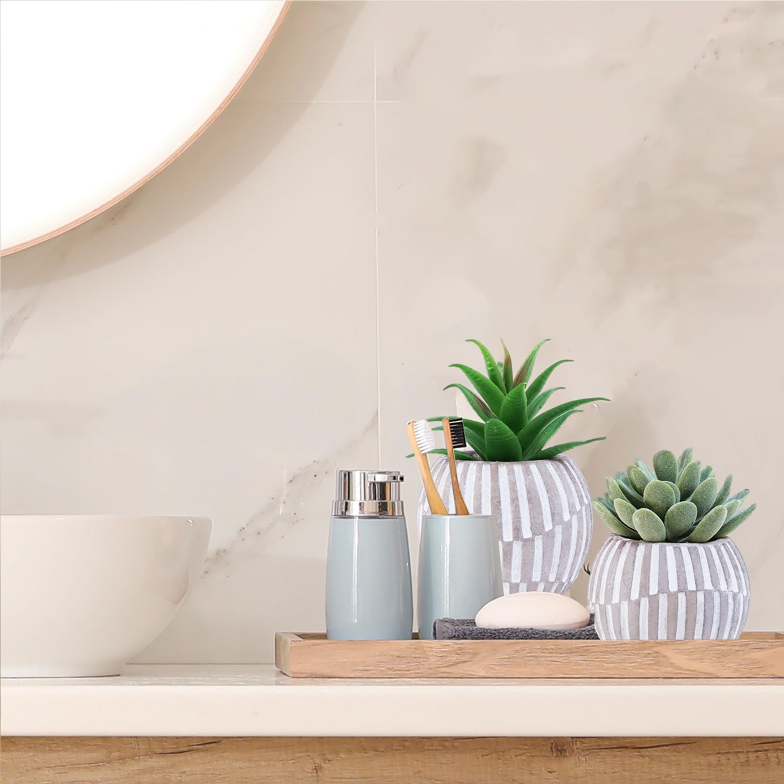 3 Pack Artificial Succulent Plants in Gray Geometric Concrete Pots Fake Aloe …