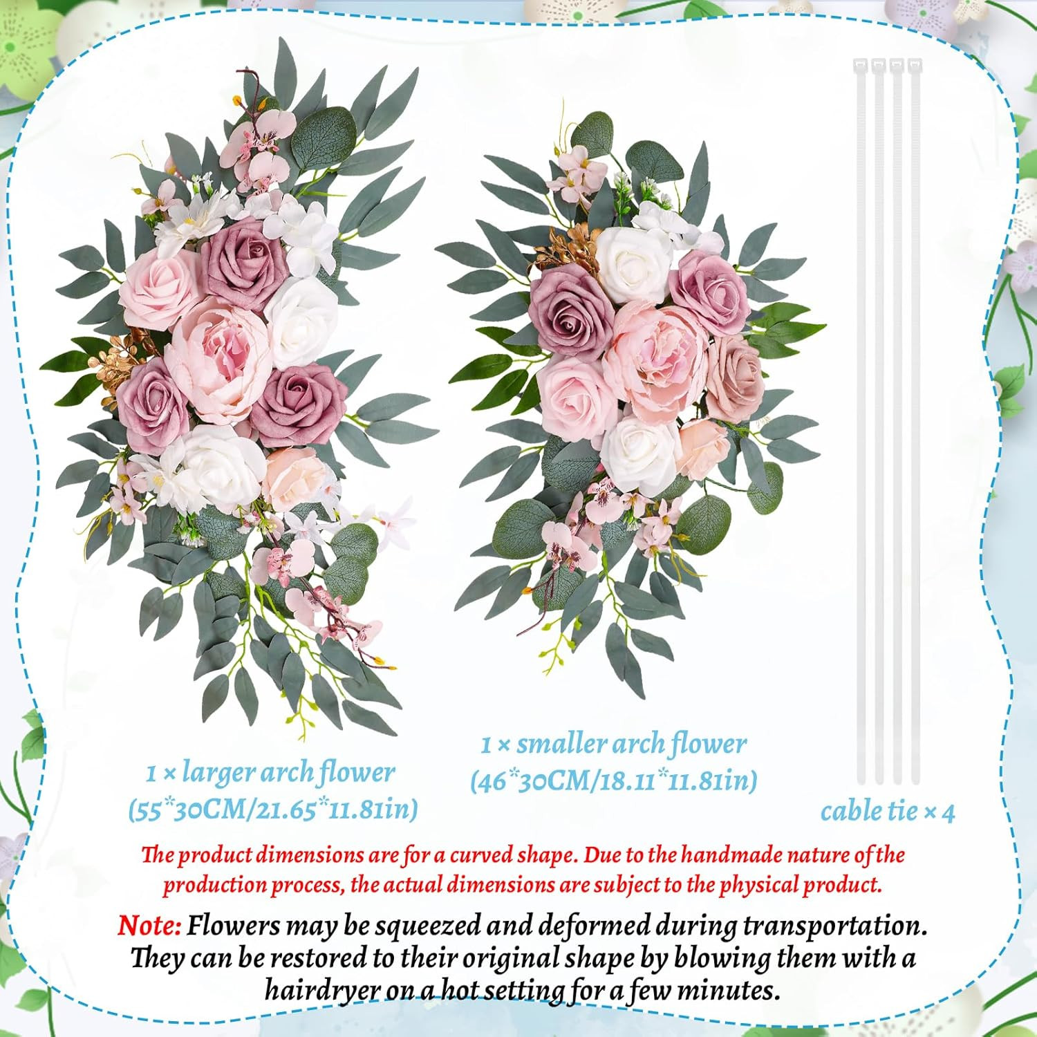 Wedding Arch Decorations 2 Pack – Reusable Artificial Hanging Flowers Floral Swa