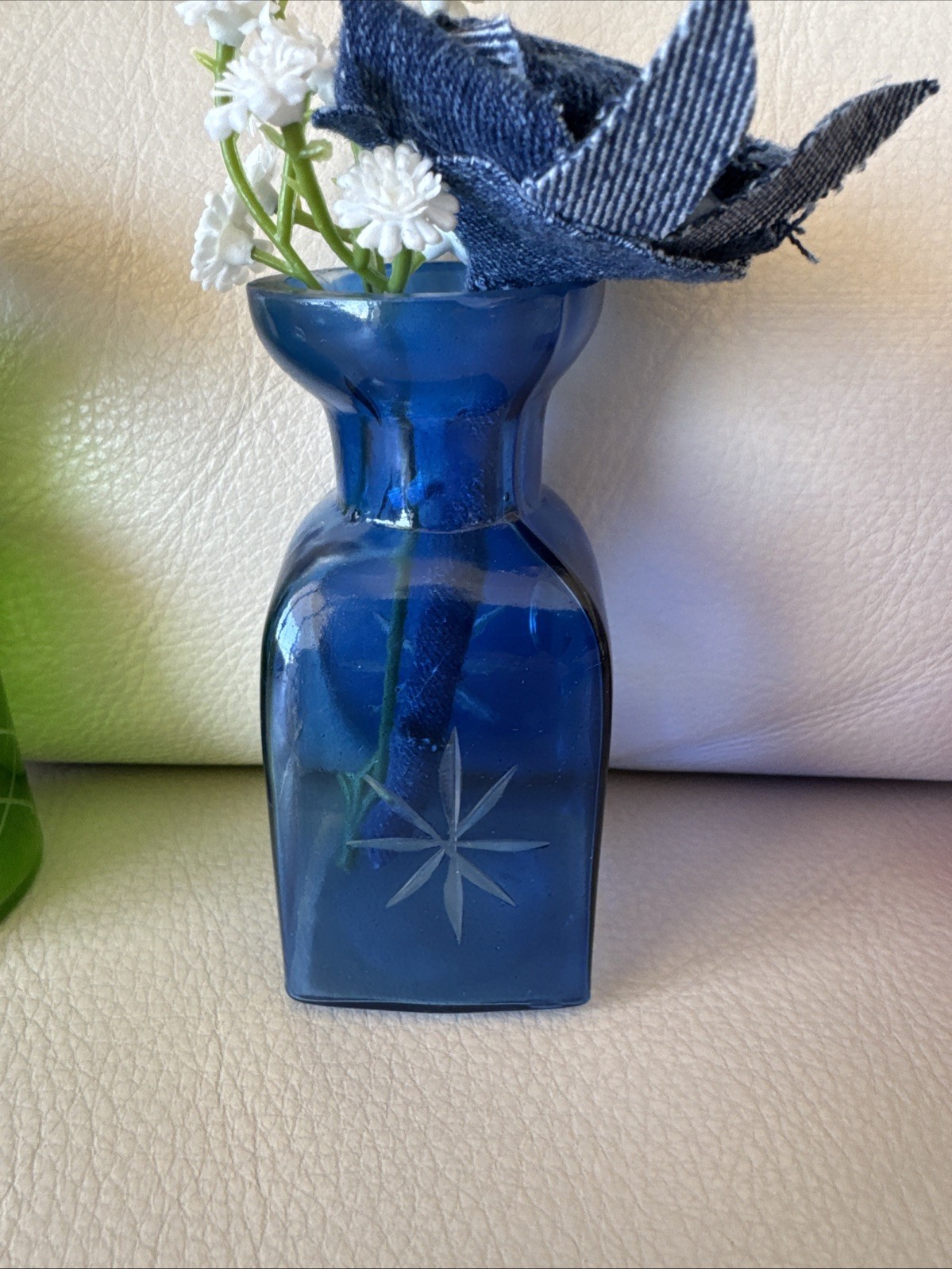Five Small Upcycled 3 1/2” Vases With Coordinating Colors Handmade Denim Roses