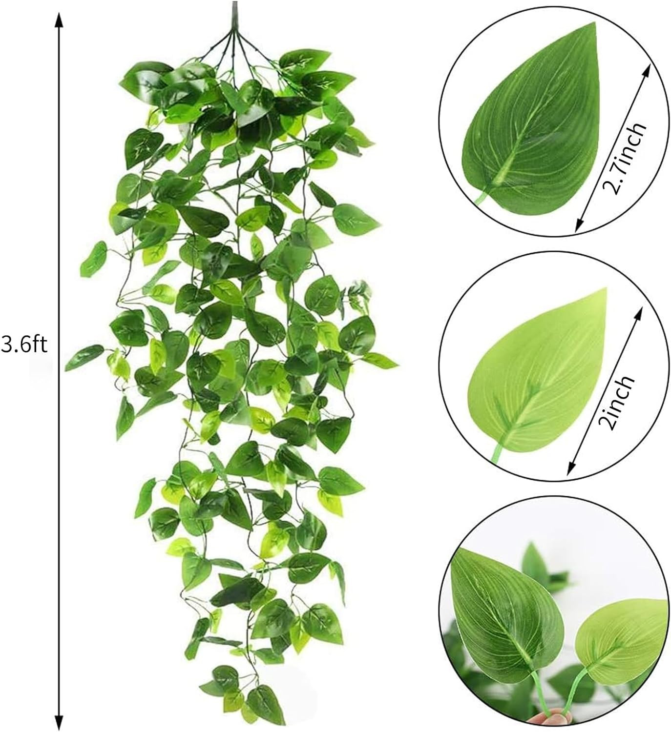 2Pcs Fake Hanging Plants 3.6Ft Fake Ivy Vine Artificial Ivy Leaves Wedding Wall
