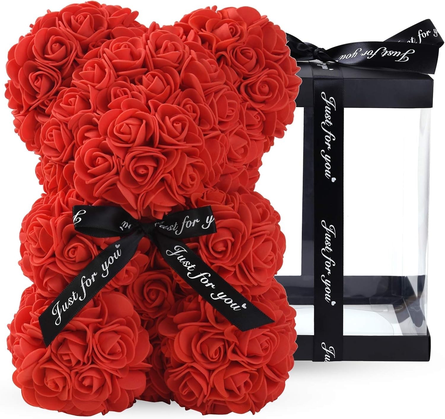 LINKLO Rose Bear Rose Teddy Bear -10 inch Artificial Rose Flower Bear, Gift f…