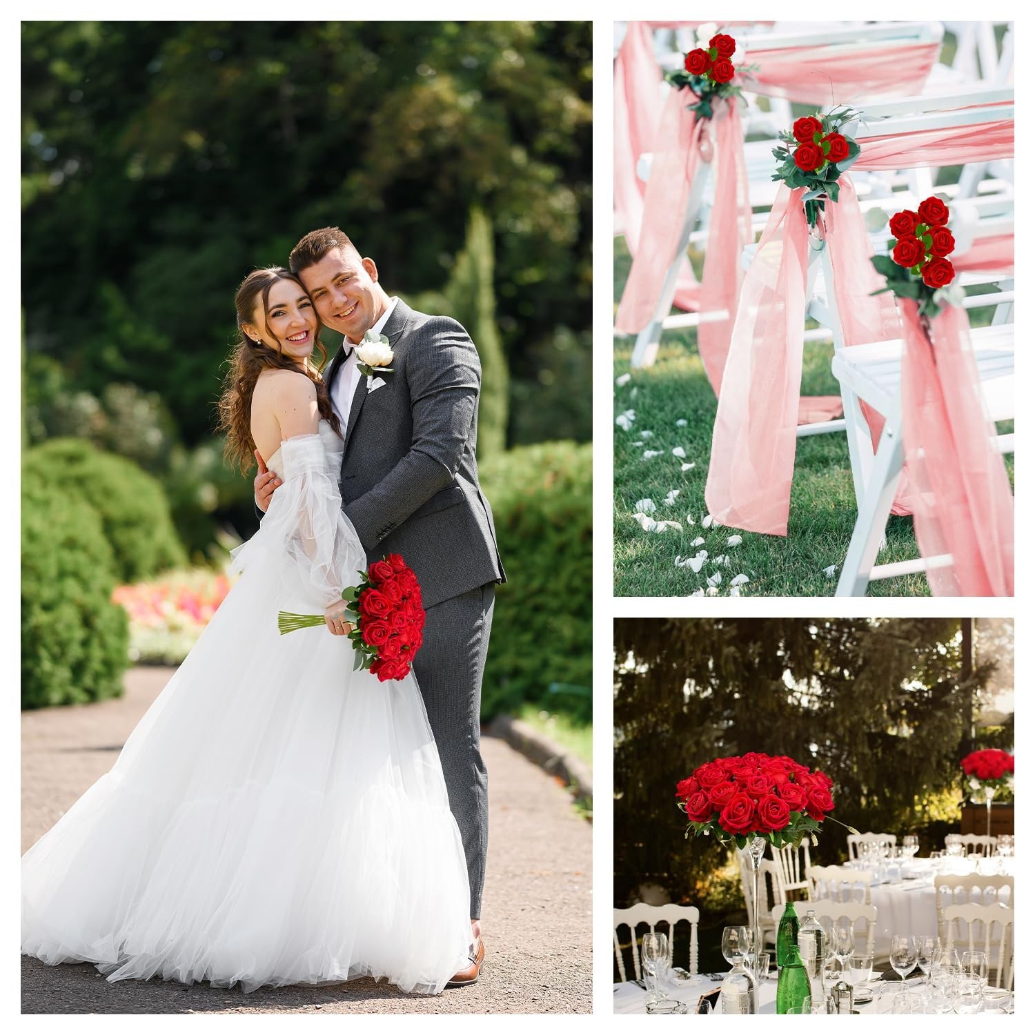 50 PCS Velvet Silk Red Roses – Realistic Fake Flowers for Wedding Centerpieces &