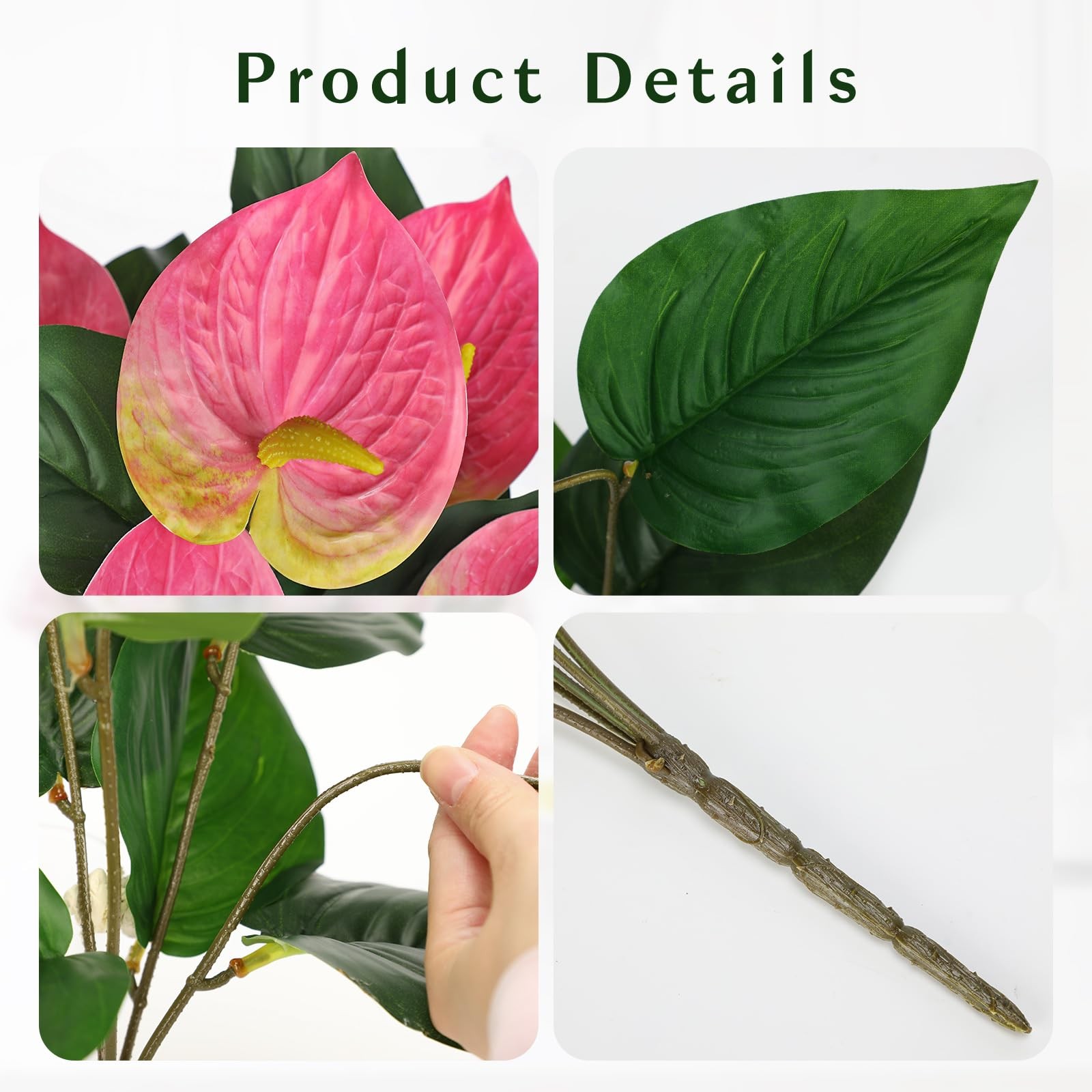 Anthurium Artificial Plants & Flowers, Fake Outdoor Flower Bush Realistic Fau…