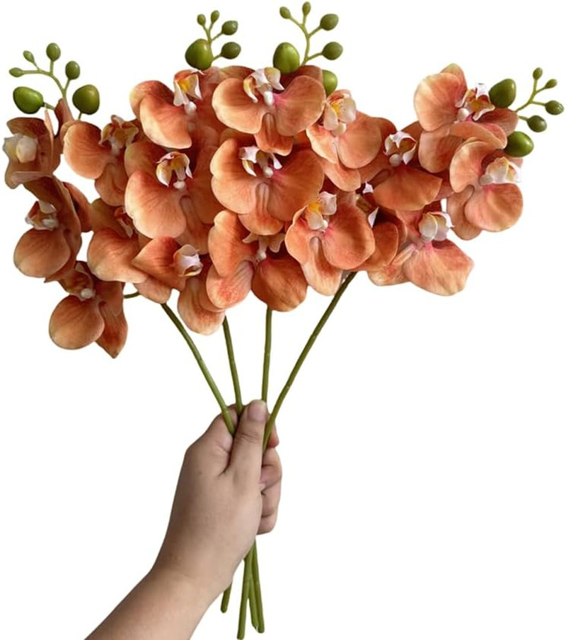 4-Pcs Artificial Flowers Real Touch Latex Phalaenopsis 17.7Inch Artificial Orchi