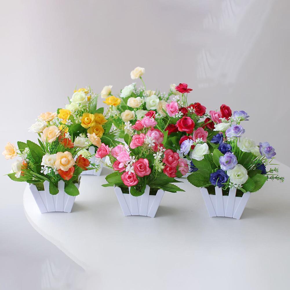 “Artificial Potted Flowers for Home Decor – Fake Rose Plant Set”