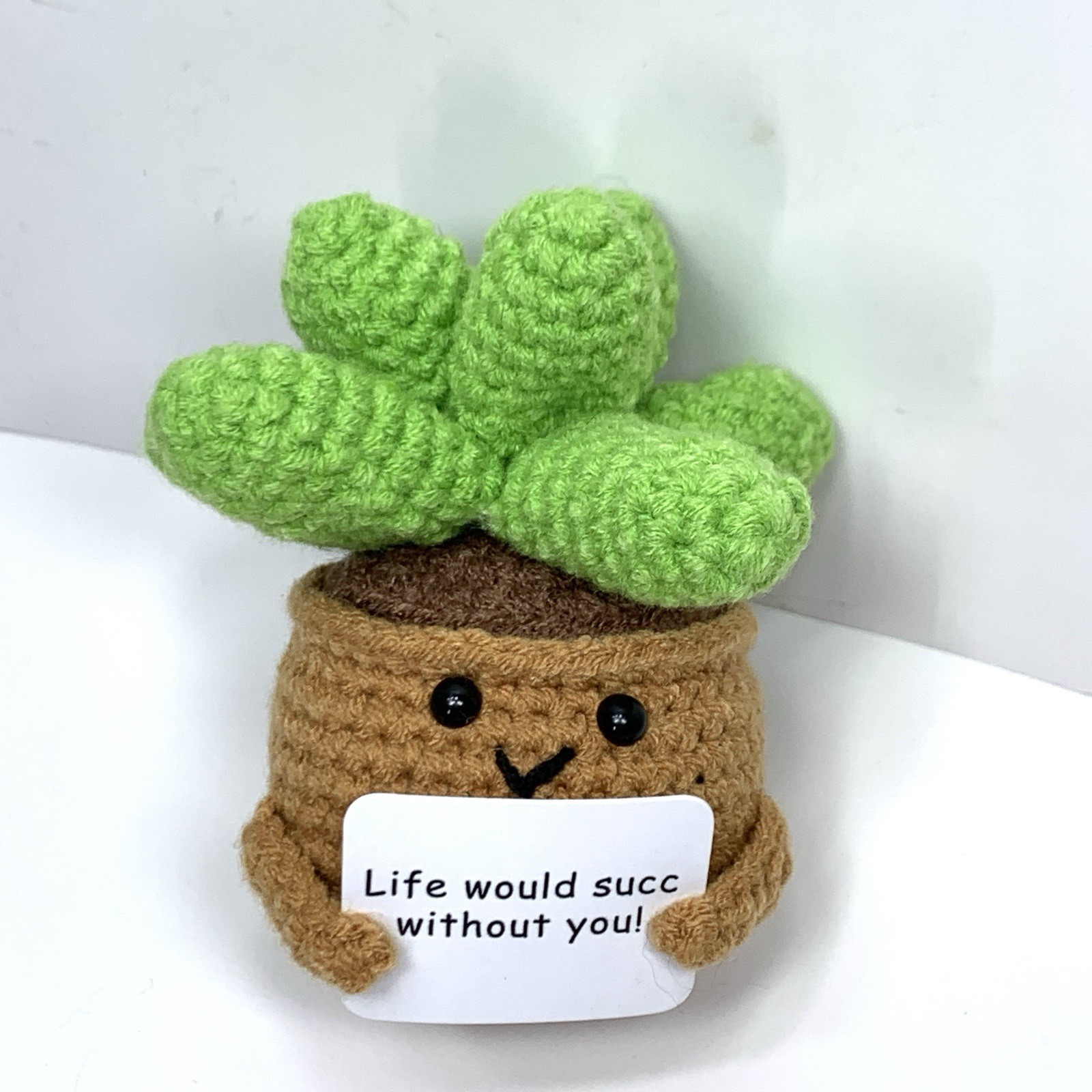 Small Novelty Crochet Succulent Potted Plant Saying Life Would Succ Without You