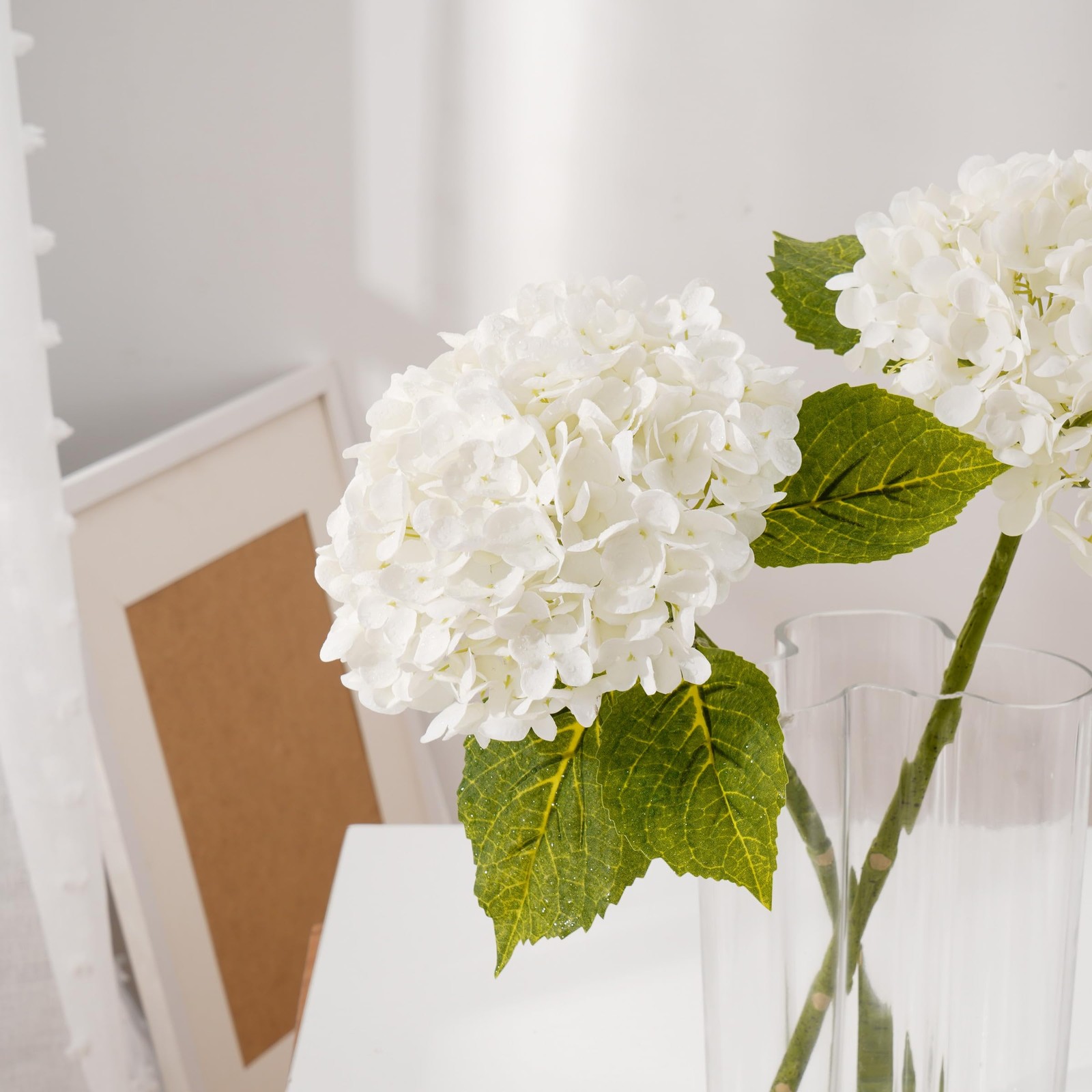 21″ Real Touch White Hydrangea Artificial Flowers with Long Stem & Leaves, Fu…