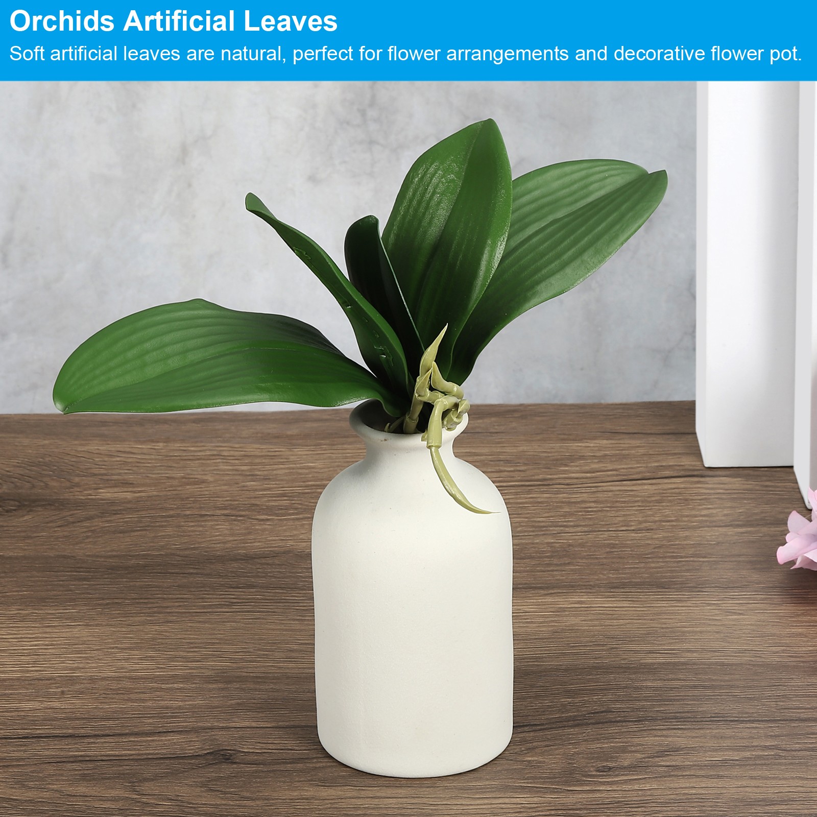 3 Pcs 9.45 Inch Faux Orchid Leaves 5 Petals Artificial Leaf with Stems Home