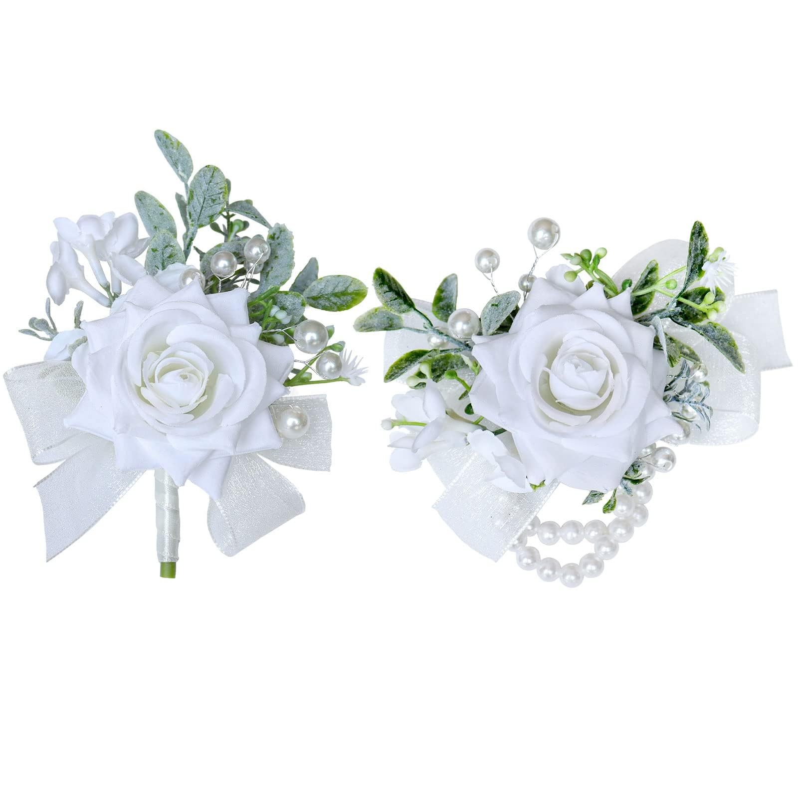 White Rose Boutonniere Men Wedding Groom Groomsmen Artificial Flowers Prom
