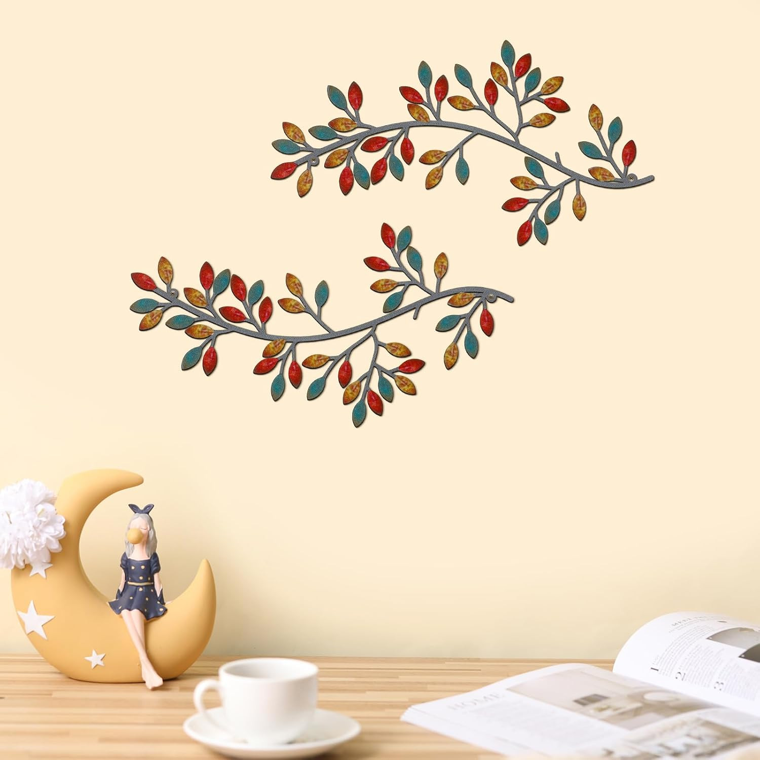 2 Pieces Metal Tree Leaf Wall Decor Vine Olive Branch Leaf Wall Art
