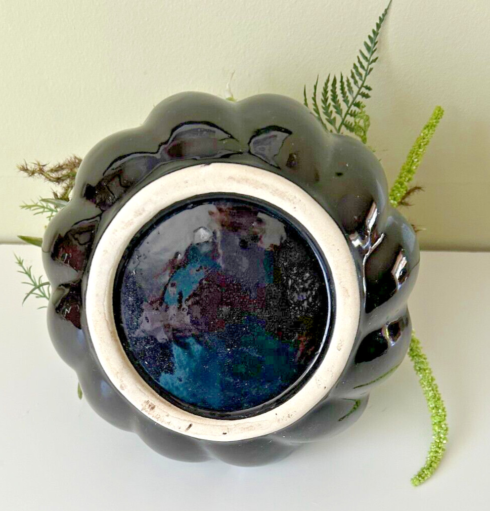 Black Bowl with Artificial Faux Greenery Decor 8x8x8