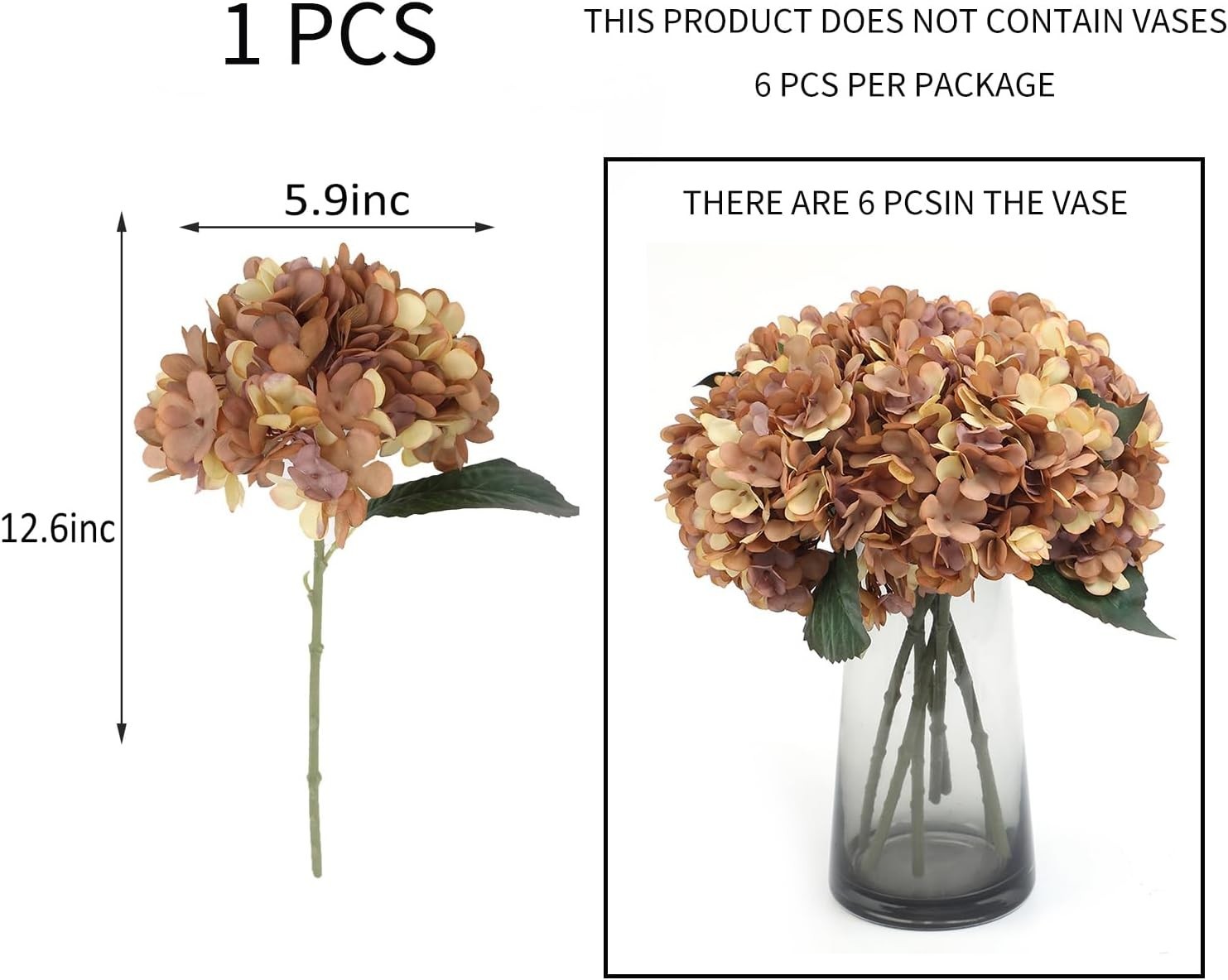 Silk Faux Hydrangea Flowers 6 Pack Autumn Yellow Indoor Outdoor Decor