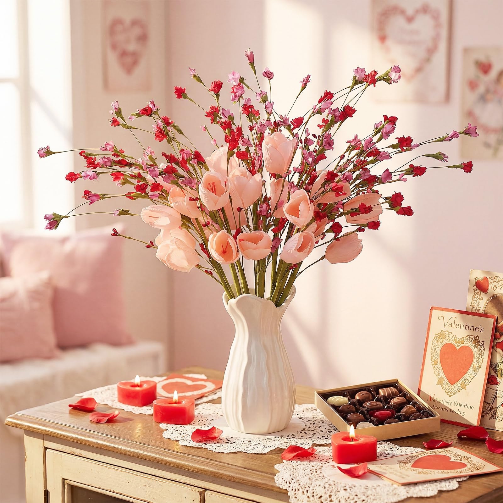 Artificial Spring Tulip Picks Red Pink Flowers Wedding Party Decor 12 PCS