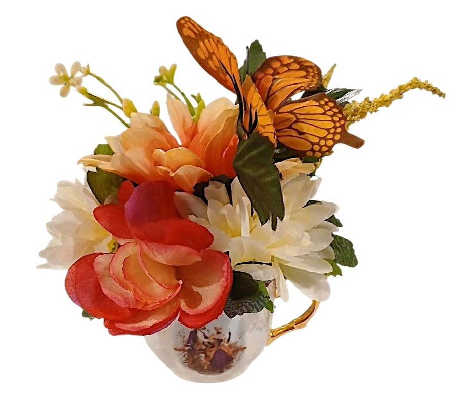 Monarch Butterfly Floral Arrangement Tea Cup POP-IN Party Birthday Get Well Gift