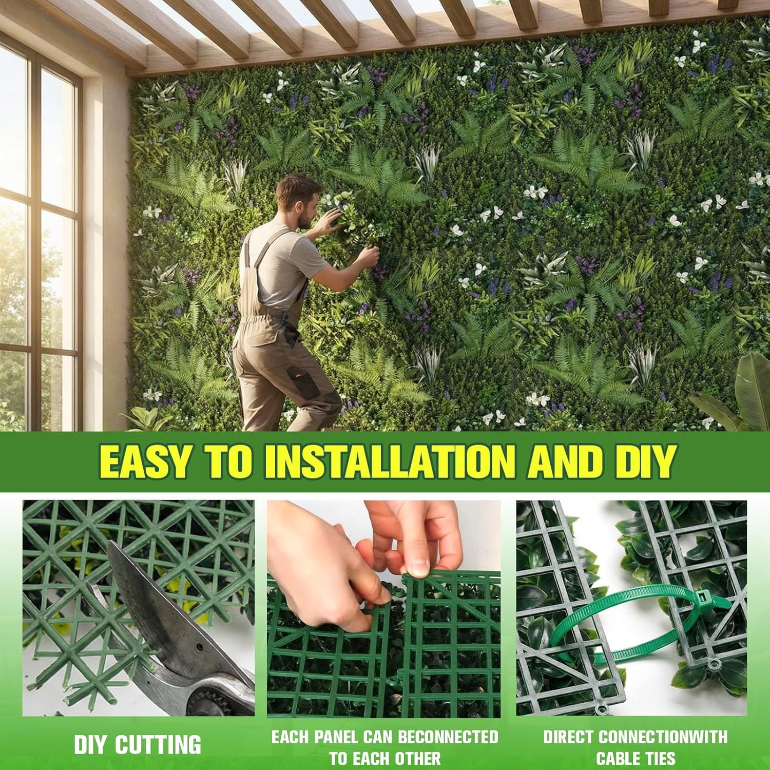 3 Pack 40×40 in Faux Greenery UV Resistant Privacy Fence Screen Hedge Wall Panel