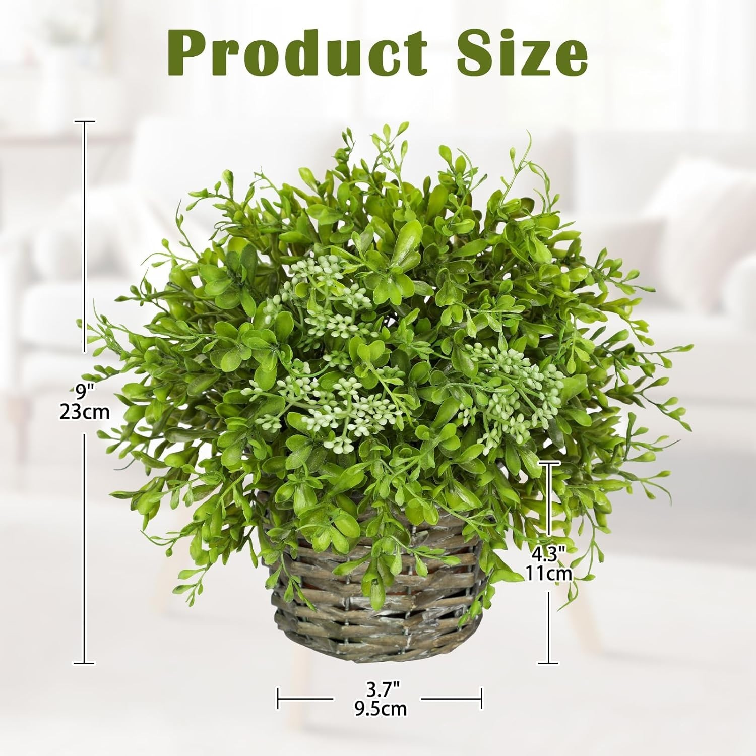 Artificial Boxwood Plant in Woven Pot 9” Fake Potted Plants Topiary Boxwood G…