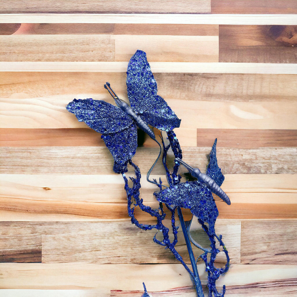 10 Pc 31″ Artificial Glitter Butterflies Dead Twig Spray Floral Decor Party Blue