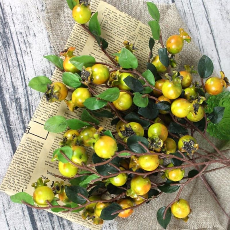 Group of 5 Artificial Yellow Rosehip Berries and Pomegranate Fruit Stems for …