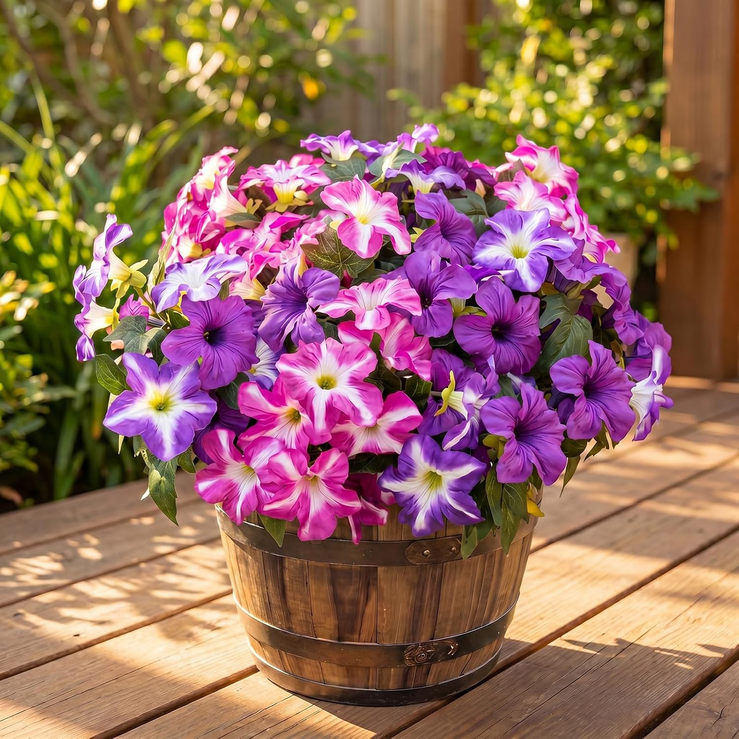 Artificial Fake Flowers Plants for Outdoor Decoration, 4PCS Faux Petunias Silk F