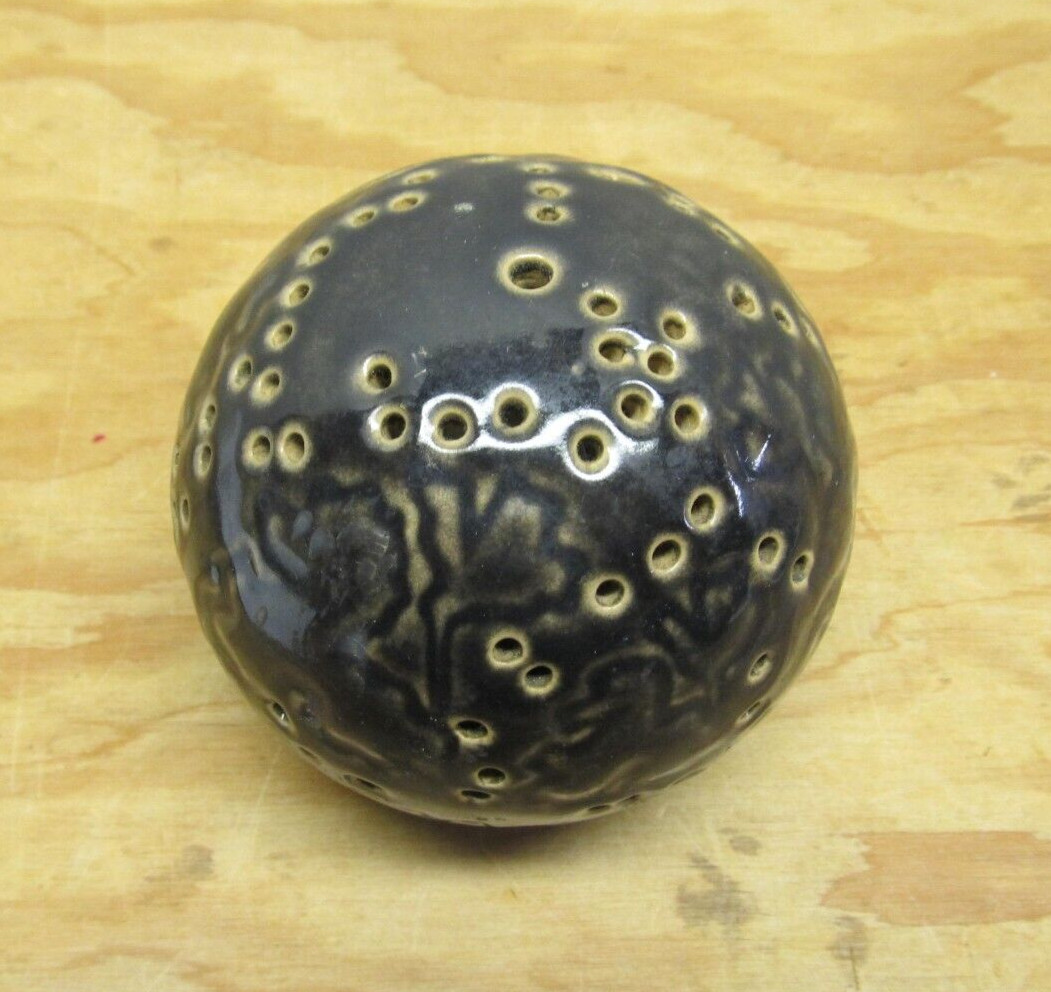 Vintage Black Ball Ceramic Flower Frog Arranger – 3 3/4″ Diameter (751)