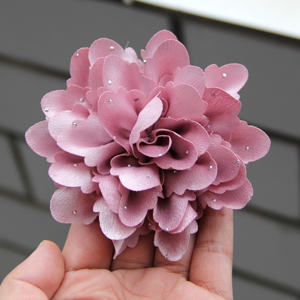New Arrival Handmade Fabric Rose Flower with Rhinestones Crystal Flowers Elegant