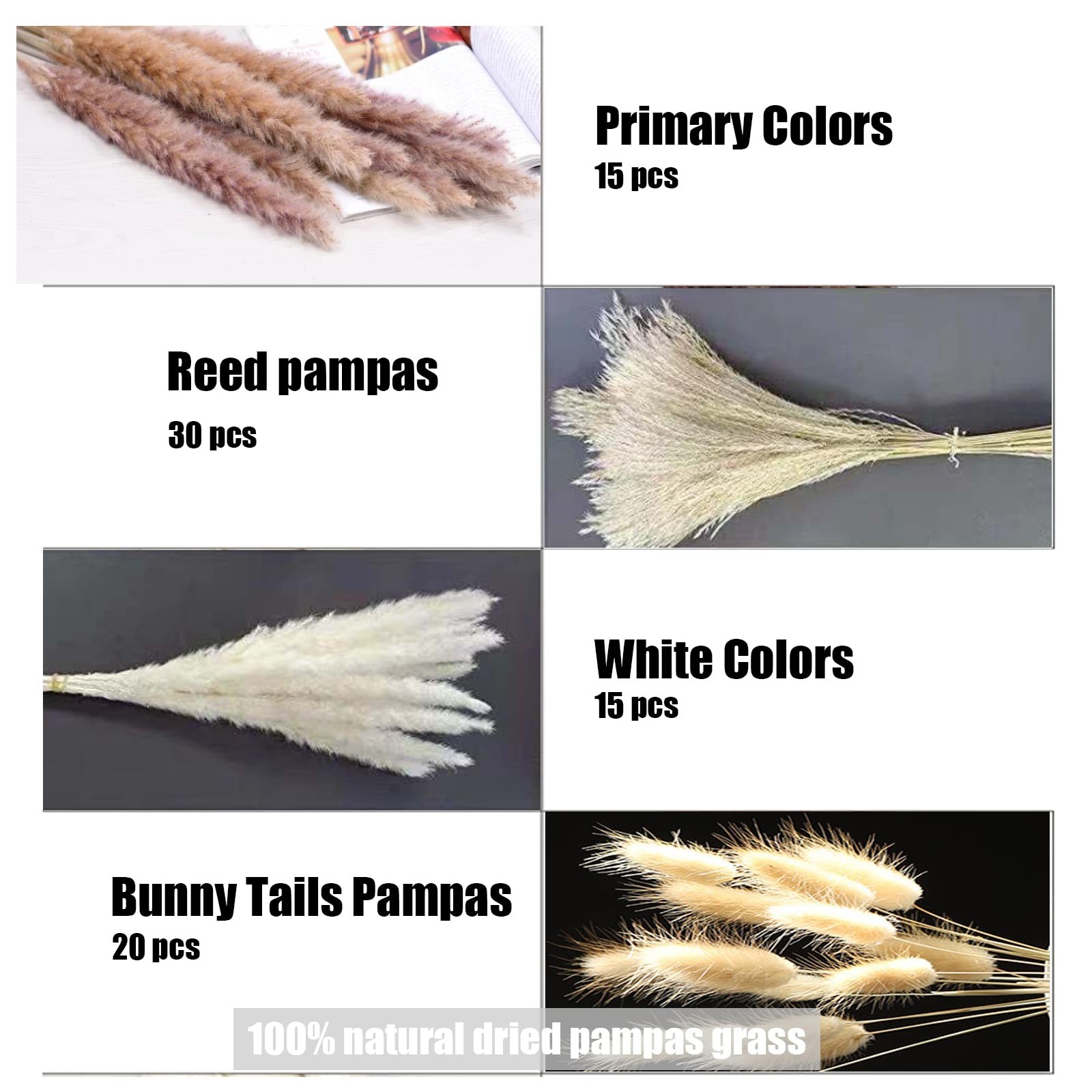 Pampas Grass Decor 17.5inch Natural Fluffy Dried Flowers for Home Wedding Decor