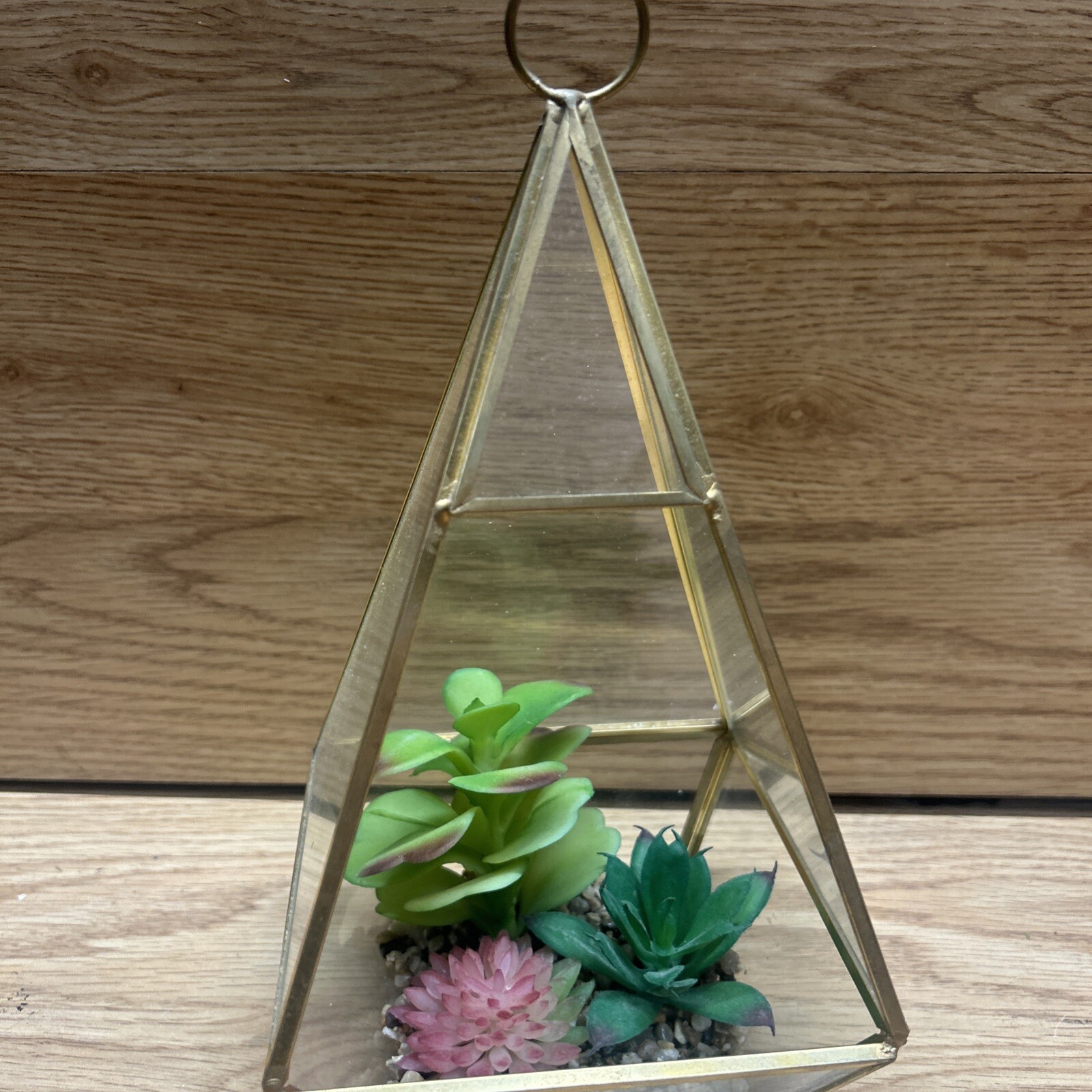 Pyramid Glass Geometric Terrarium Box Tabletop Planter Artificial Suculents